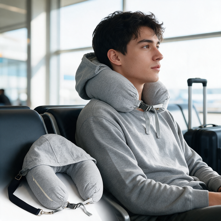 Stuffable Hooded Travel Pillow That Doubles as a Packing Pouch | Pillow and Pouch Together | Travel Pillows