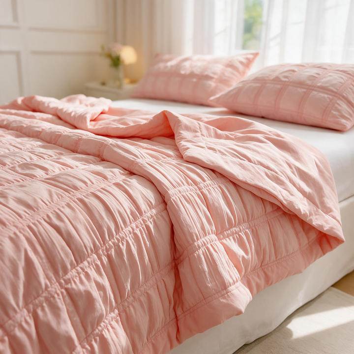 Breathable Seersucker Quilt for Warm Nights in Pastel Colors | Cool Textured Summer Quilt | Quilts