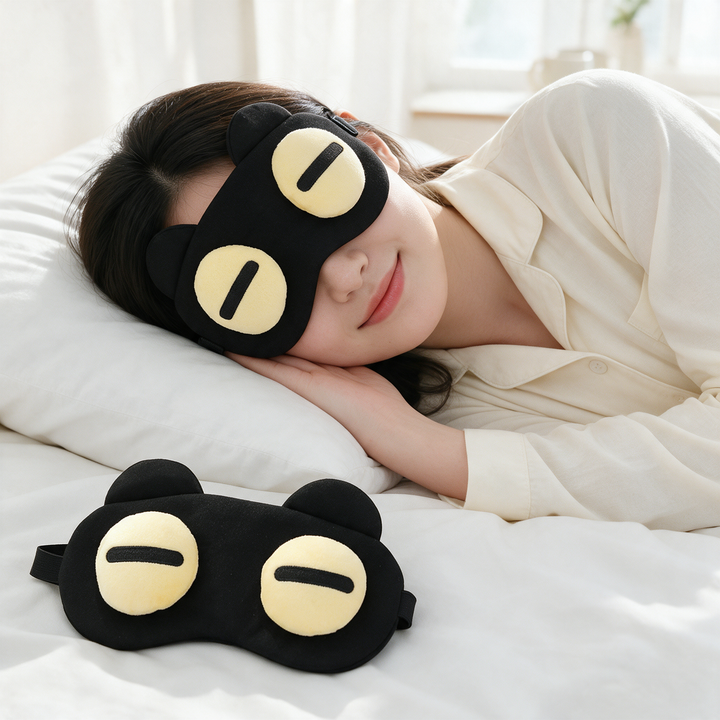 Adjustable Cartoon Sleep Mask with Raised Eyes and Ears | Playful Mask for Restful Nights | Sleep Masks