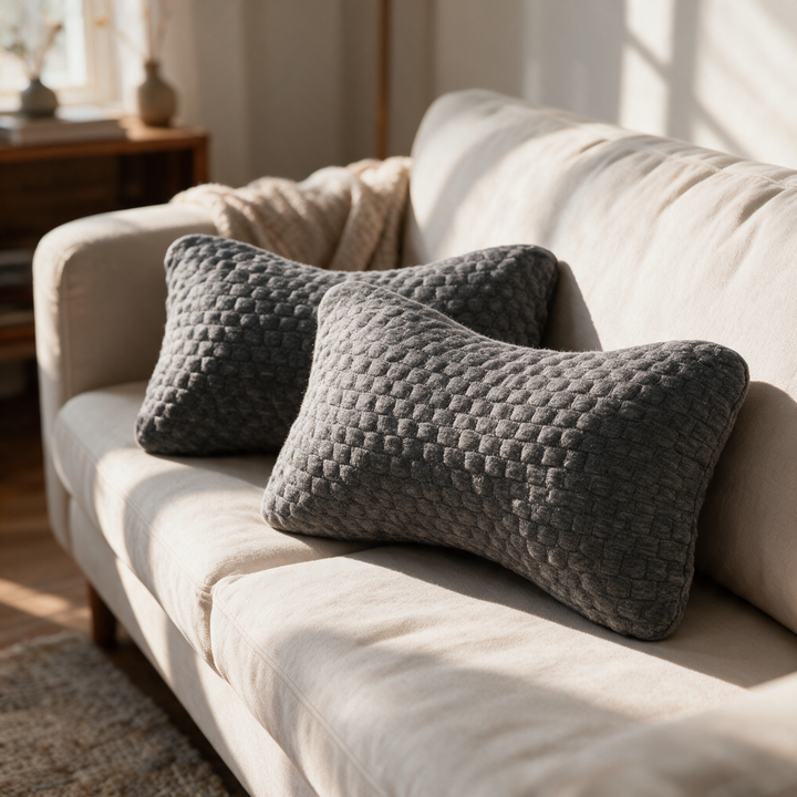 Two-Piece Mini Travel Pillow Set in Textured Knit Cotton | Small Pillows That Save Space | Travel Pillows