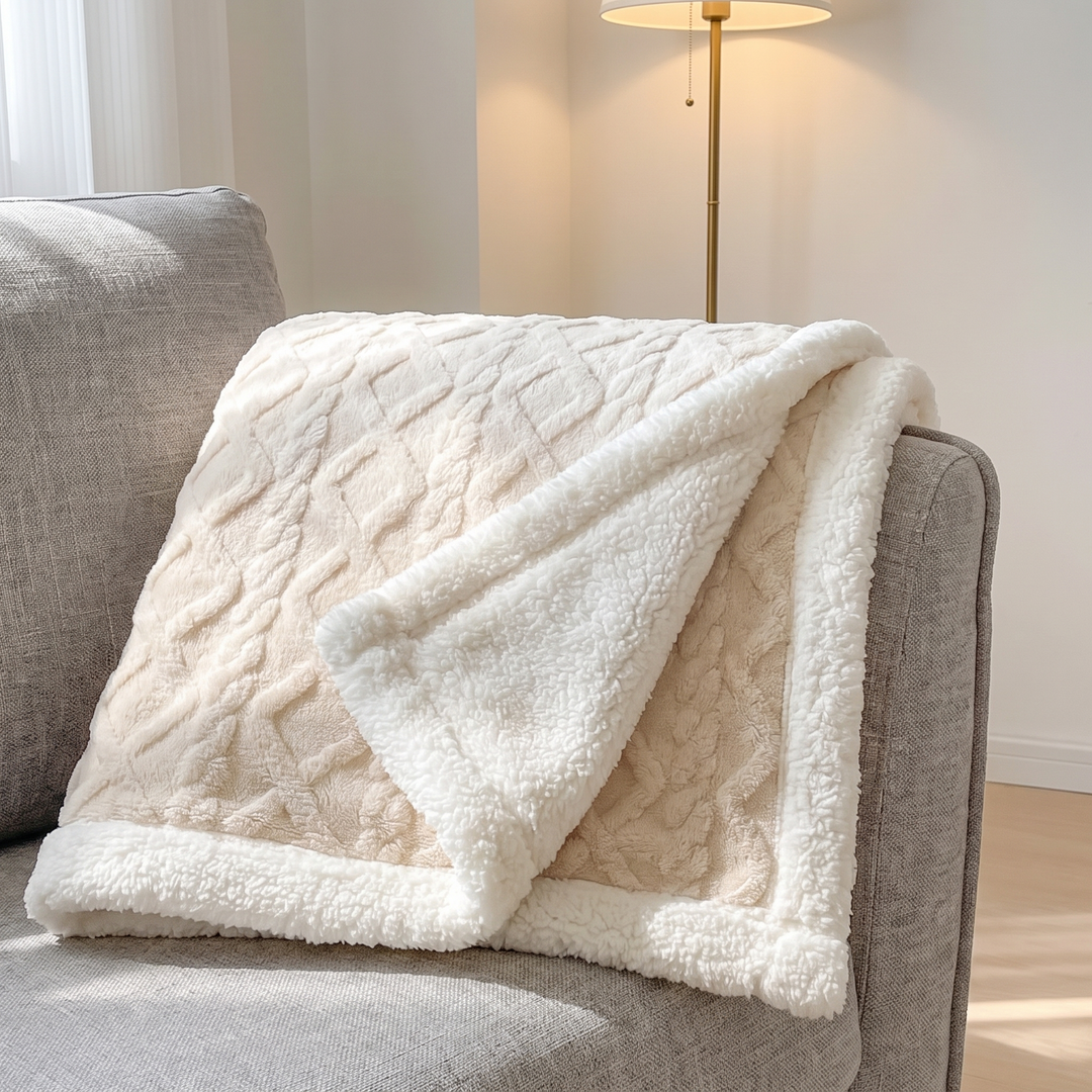 Snuggle Reversible Sherpa Fleece Blanket with Tufted Pile | Brushed Sherpa Fleece on Both Sides | Throw Blankets