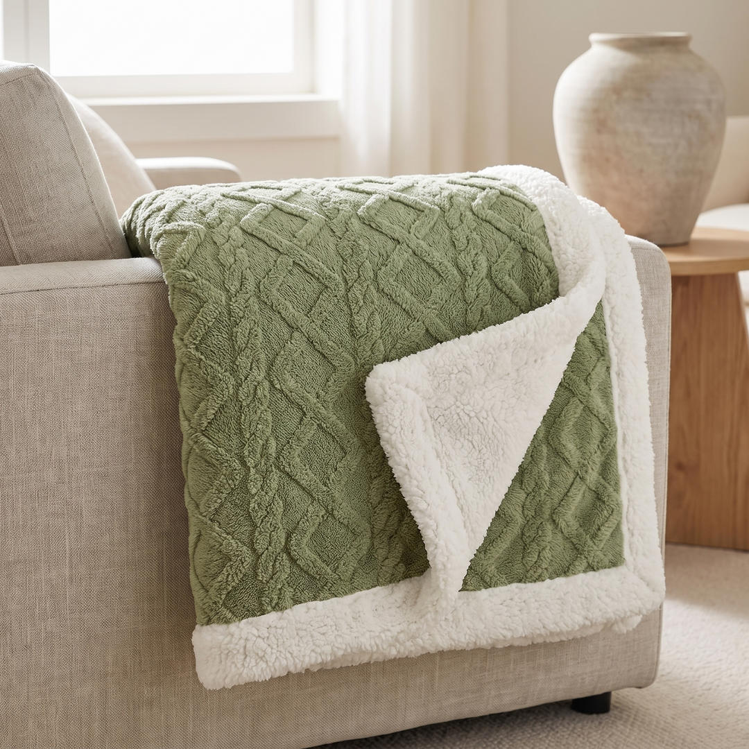 Snuggle Reversible Sherpa Fleece Blanket with Tufted Pile | Brushed Sherpa Fleece on Both Sides | Throw Blankets