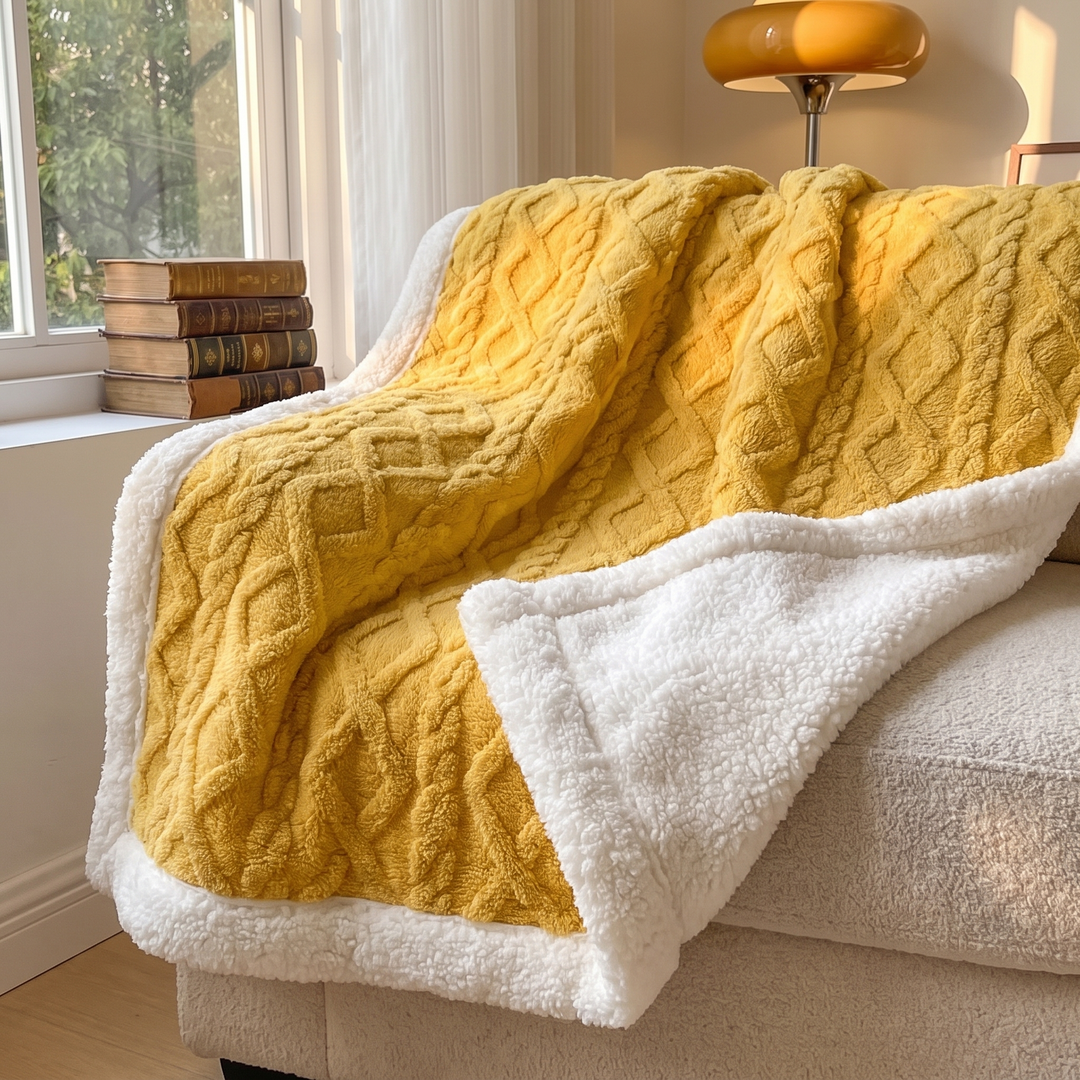 Snuggle Reversible Sherpa Fleece Blanket with Tufted Pile | Brushed Sherpa Fleece on Both Sides | Throw Blankets