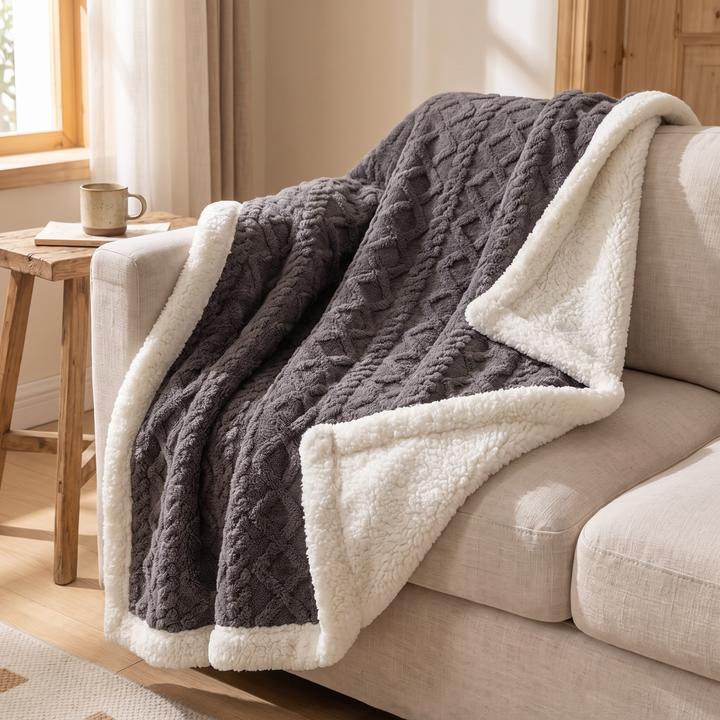 Snuggle Reversible Sherpa Fleece Blanket with Tufted Pile | Brushed Sherpa Fleece on Both Sides | Throw Blankets