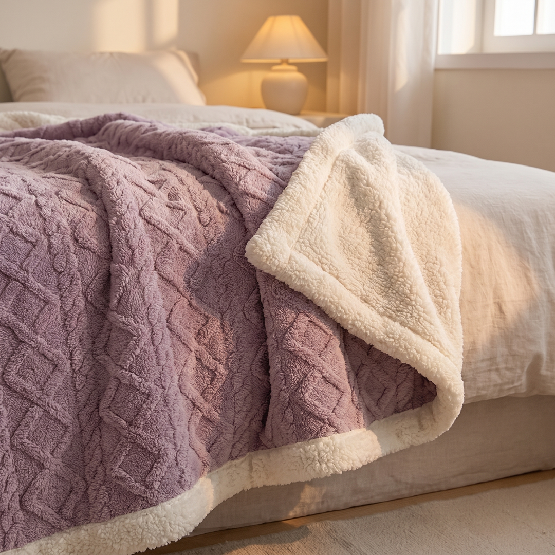 Snuggle Reversible Sherpa Fleece Blanket with Tufted Pile | Brushed Sherpa Fleece on Both Sides | Throw Blankets