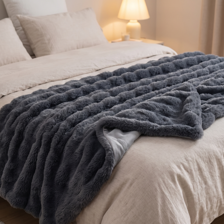 Rabbit Style Faux Fur Double Lined Throw Blanket | Plush Rabbit Faux Fur, Double Lined | Throw Blankets