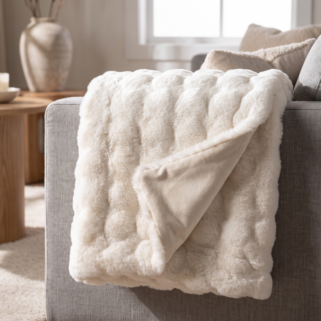 Rabbit Style Faux Fur Double Lined Throw Blanket | Plush Rabbit Faux Fur, Double Lined | Throw Blankets