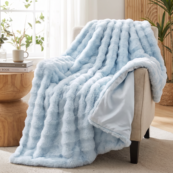 Rabbit Style Faux Fur Double Lined Throw Blanket | Plush Rabbit Faux Fur, Double Lined | Throw Blankets