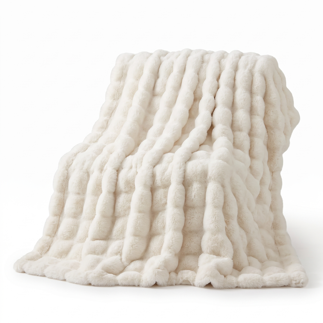 Rabbit Style Faux Fur Double Lined Throw Blanket | Plush Rabbit Faux Fur, Double Lined | Throw Blankets