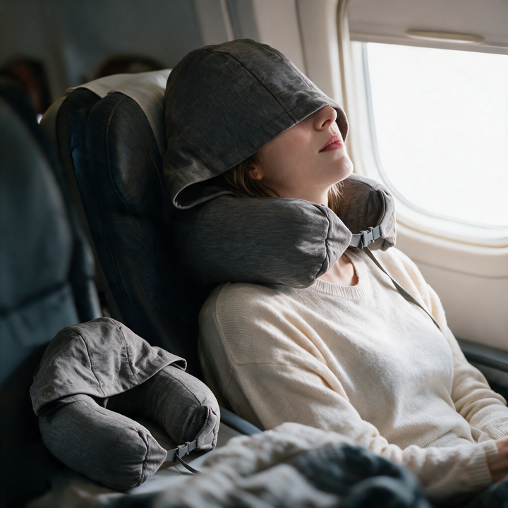 Cozy Hooded Travel Neck Pillow with Plush-Lined Hood | Shade and Support in One | Travel Pillows
