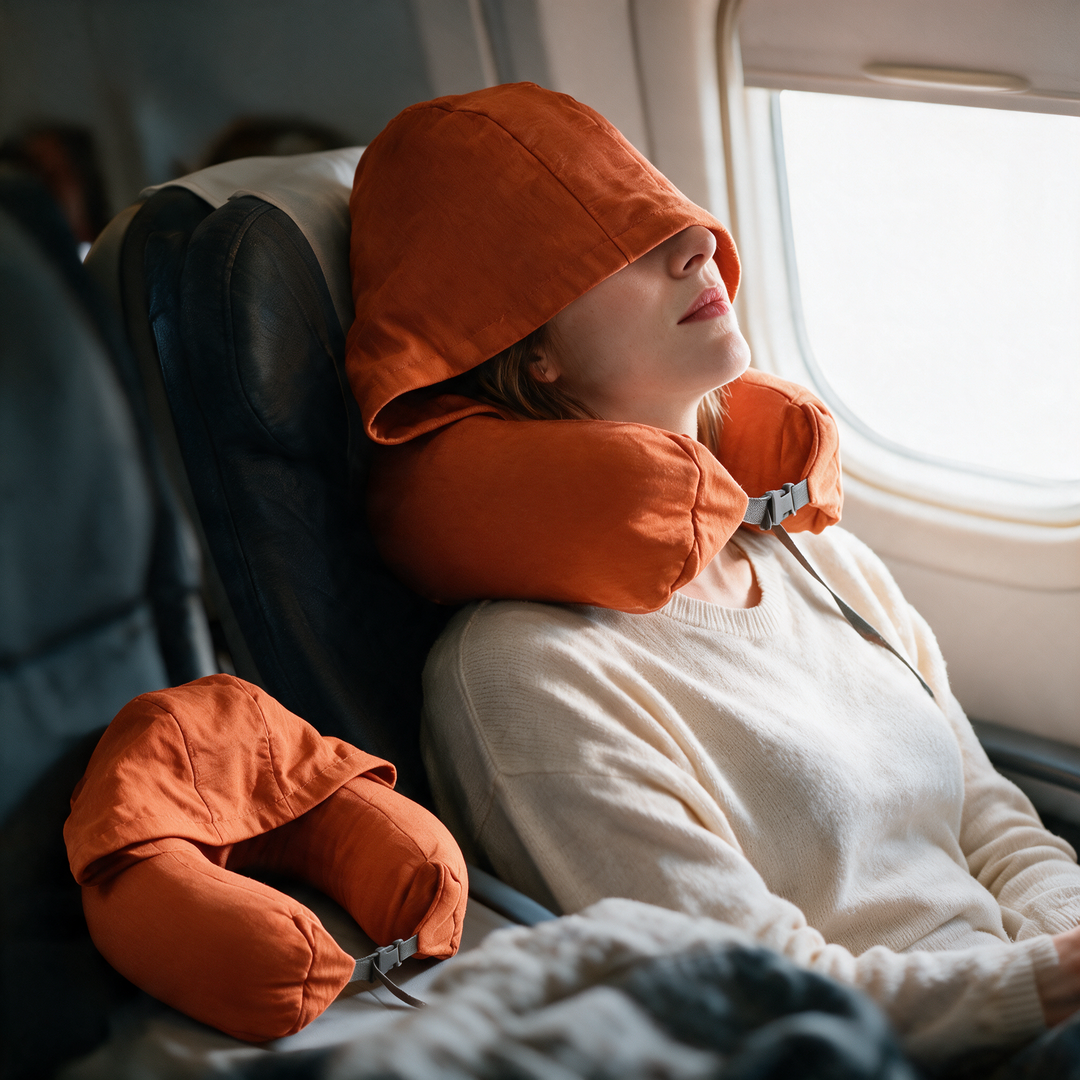 Cozy Hooded Travel Neck Pillow with Plush-Lined Hood | Shade and Support in One | Travel Pillows