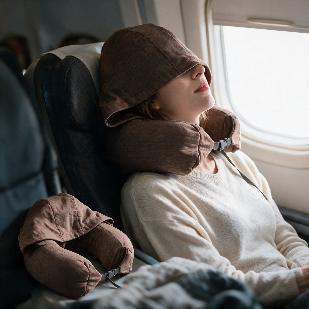 Cozy Hooded Travel Neck Pillow with Plush-Lined Hood | Shade and Support in One | Travel Pillows