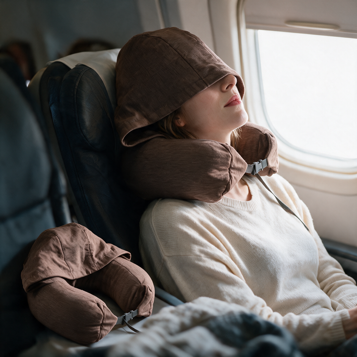 Cozy Hooded Travel Neck Pillow with Plush-Lined Hood | Shade and Support in One | Travel Pillows