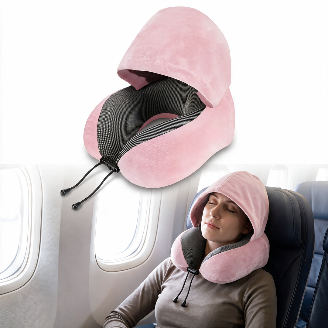 Hooded U-Shaped Memory Foam Travel Neck Pillow | Travel Pillow With Built-In Privacy | Travel Pillows