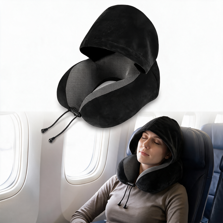 Hooded U-Shaped Memory Foam Travel Neck Pillow | Travel Pillow With Built-In Privacy | Travel Pillows