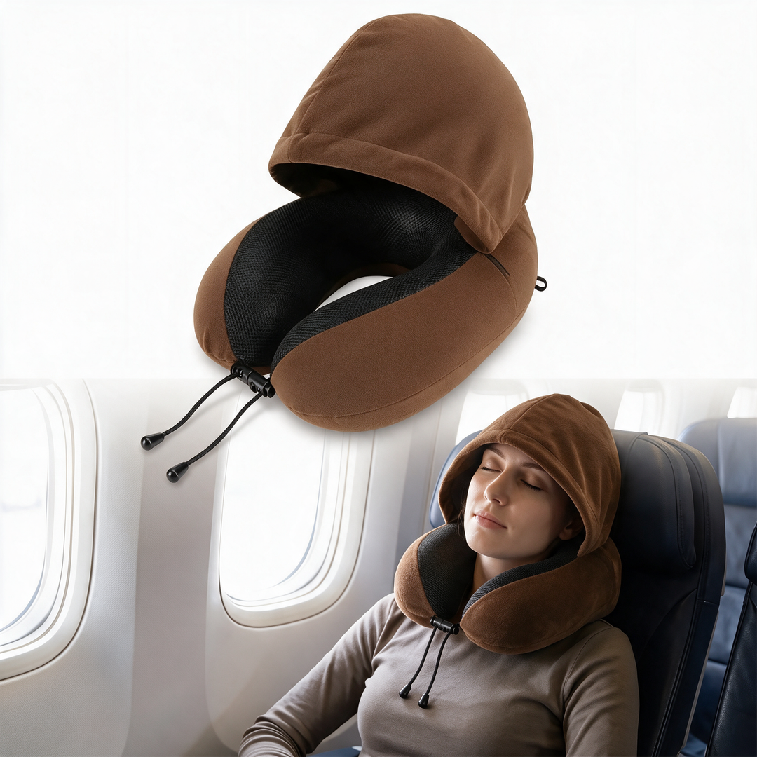 Hooded U-Shaped Memory Foam Travel Neck Pillow | Travel Pillow With Built-In Privacy | Travel Pillows