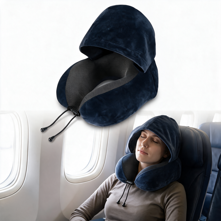 Hooded U-Shaped Memory Foam Travel Neck Pillow | Travel Pillow With Built-In Privacy | Travel Pillows