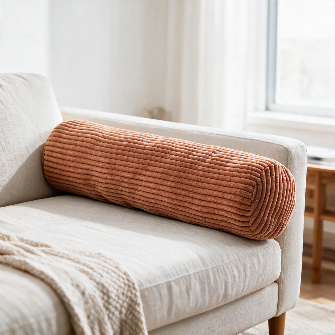 Supportive Knit Bolster Cushion That Holds Its Round Shape | Firm Round Cushion for Couch or Bed | Bolster Pillows