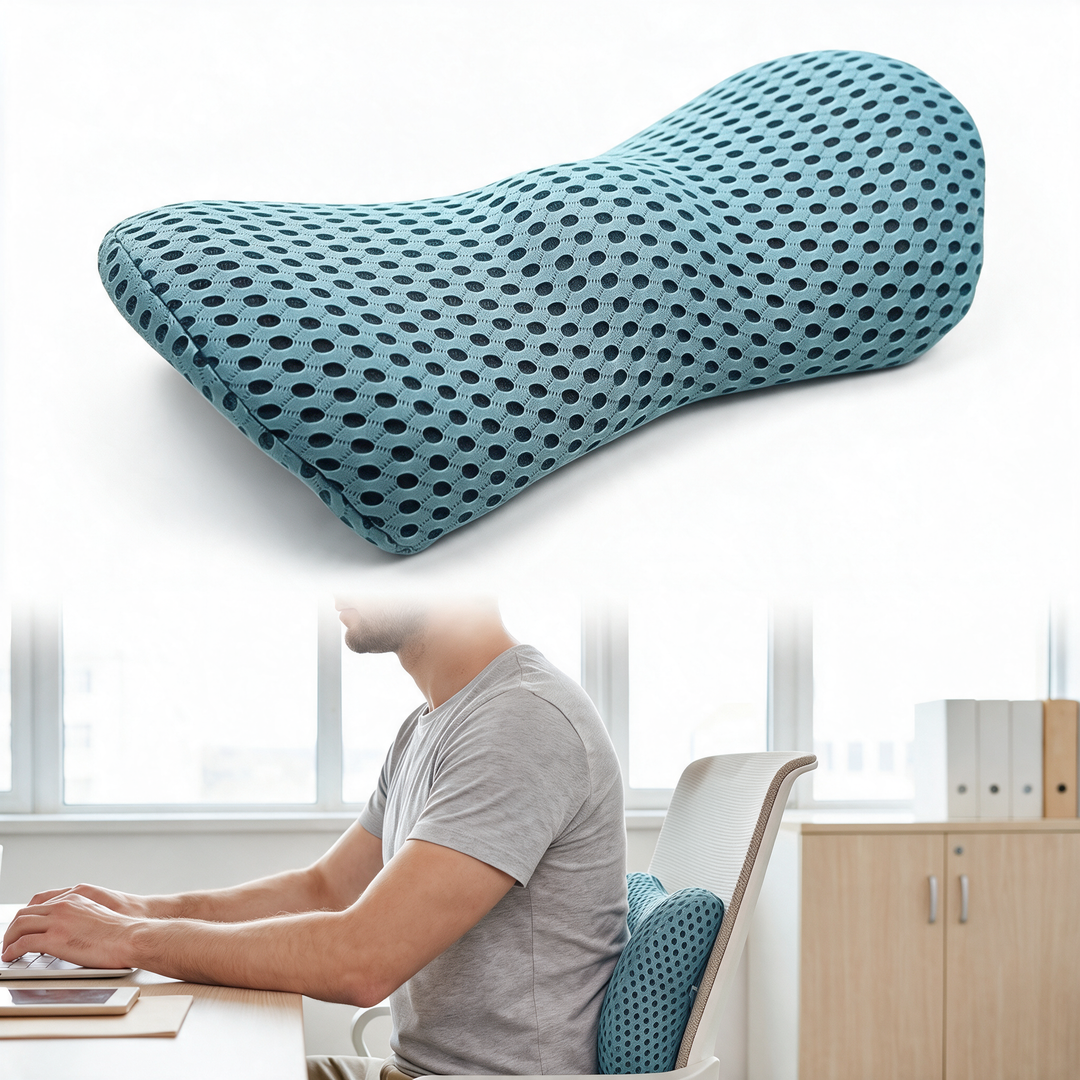Portable Memory Foam Lumbar Pillow with 4D Mesh Cover | Easy Back Support to Carry Around | Lumbar Pillows