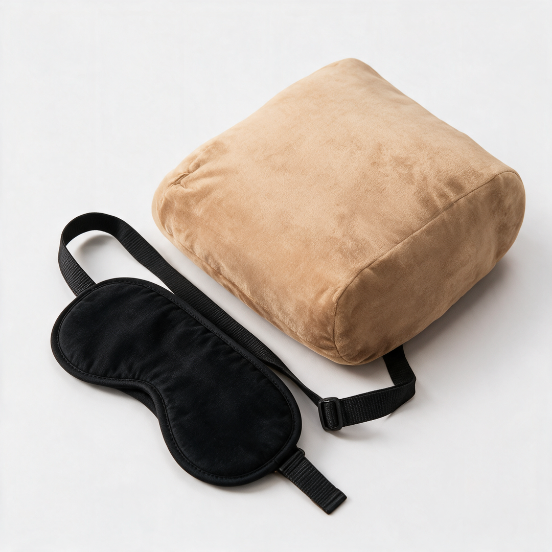 Lightweight Travel Pillow Set with Eye Mask and Seat Strap | Nap Upright Anywhere | Travel Pillows