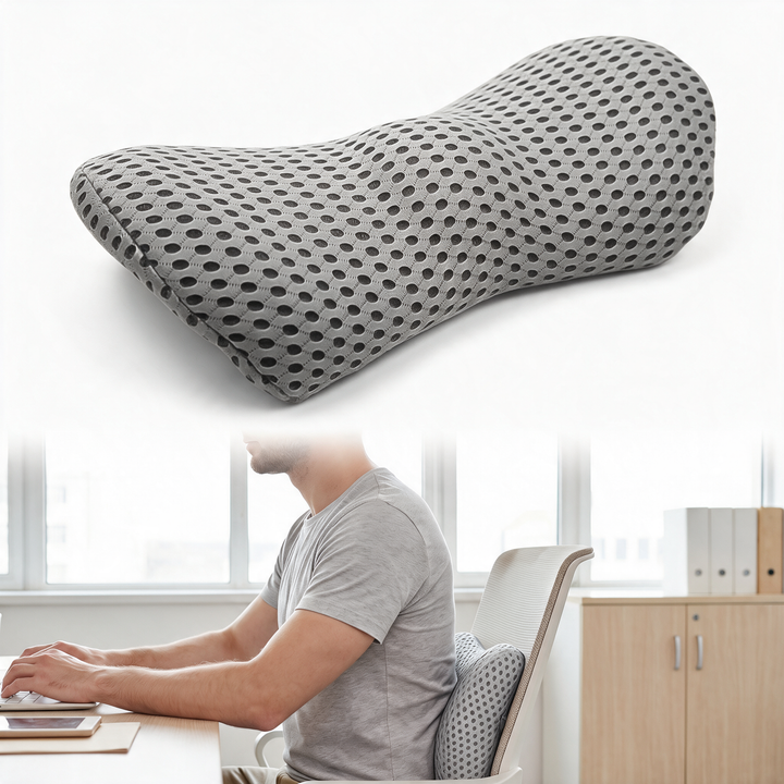 Portable Memory Foam Lumbar Pillow with 4D Mesh Cover | Easy Back Support to Carry Around | Lumbar Pillows