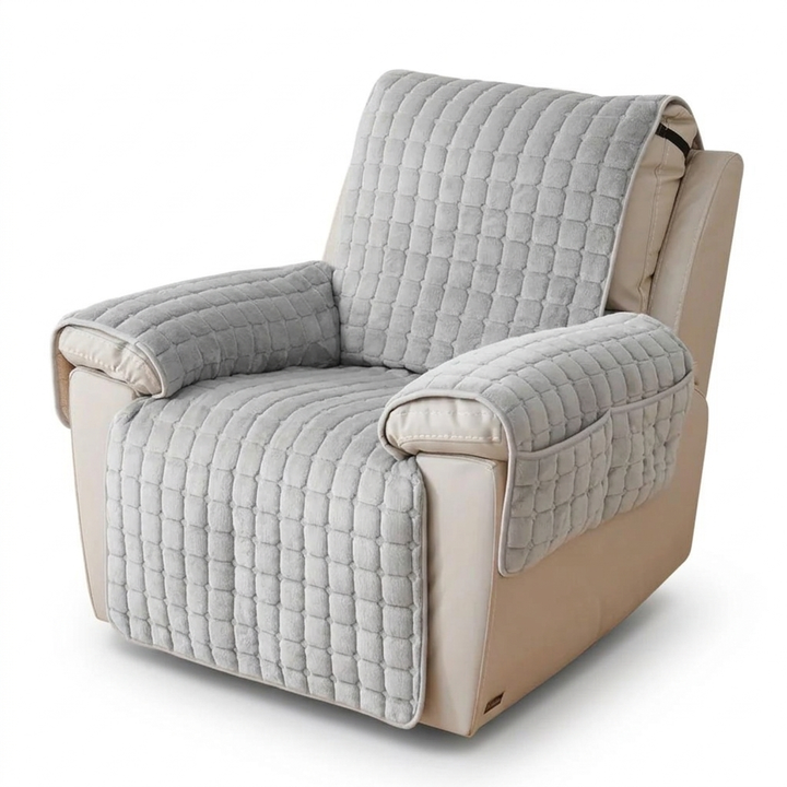 Quilted Non Slip Recliner Cover with Grid Stitching and Side Pocket | Quilted Recliner Cover with Pocket | Recliner Covers