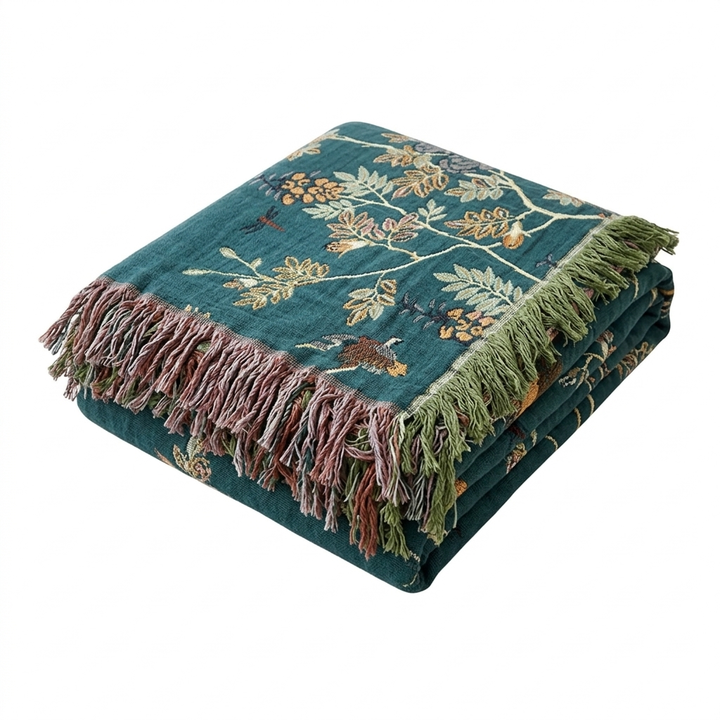 Ornate Multi-Layer Jacquard Cotton Gauze Blanket with Tasselled Edges | Ornate Gauze with Real Depth | Throw Blankets