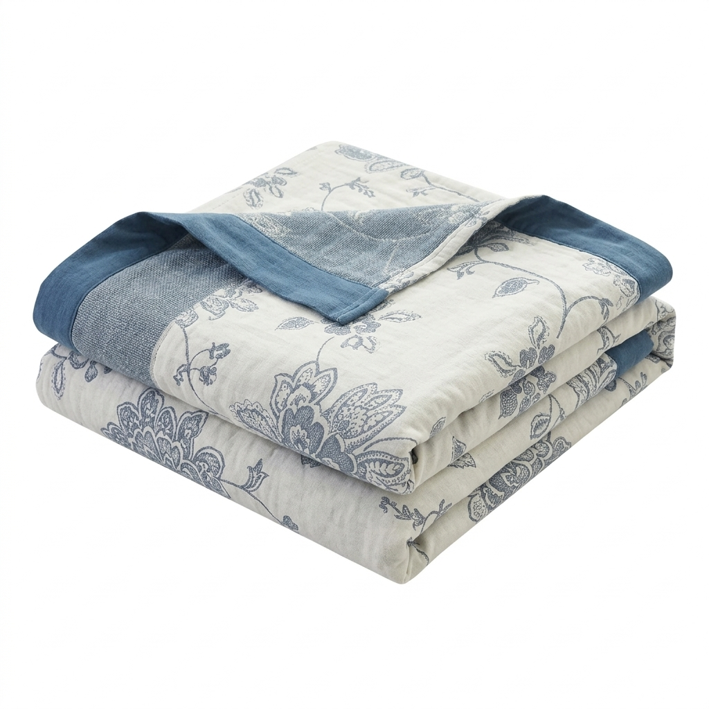 Five-Layer Floral Cotton Gauze Blanket in Throw and Bed Sizes | Five Soft Layers of Cotton Gauze | Throw Blankets