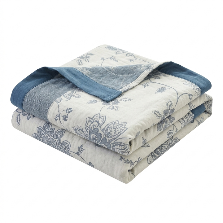 Five-Layer Floral Cotton Gauze Blanket in Throw and Bed Sizes | Five Soft Layers of Cotton Gauze | Throw Blankets