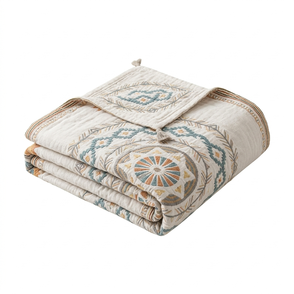 Boho Mandala Cotton Throw Blanket for Sofa, Picnic and Beach | Serene Mandala Pattern, Pure Cotton | Throw Blankets