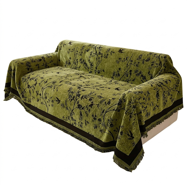 Floral Jacquard Chenille Sofa Cover with Tassel Edging, Anti Slip | Garden-Style Chenille Sofa Cover | Sofa Covers
