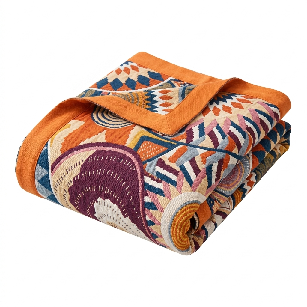 Nordic Sunburst Cotton Throw Blanket in Three Sizes up to 91 x 98 Inch | Sunburst Motif, Light Cotton Warmth | Throw Blankets