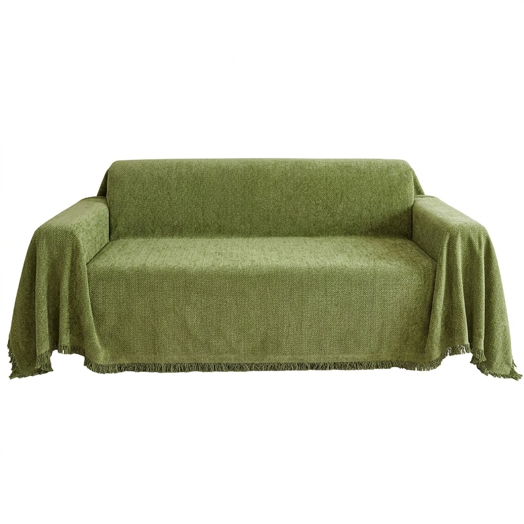 Minimalist Chenille Sofa Cover with Tassel Details, Water Resistant | Water-Resistant Chenille Sofa Throw | Sofa Covers