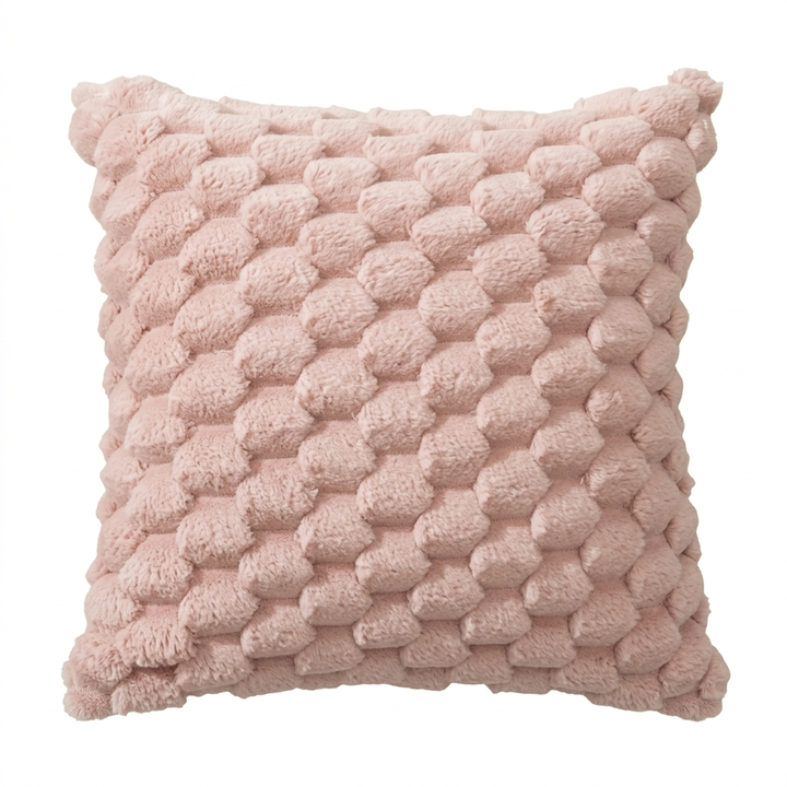 Marshmallow Plush Cushion Cover with 3D Grid Texture and Zipper | Puffy 3D Plush Cushion Covers | Cushion Covers