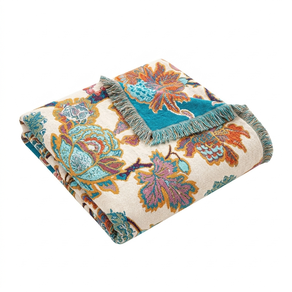 Ornamental Garden Floral Lightweight Cotton Blanket, Two Sizes | Garden Pattern in Breathable Cotton | Throw Blankets
