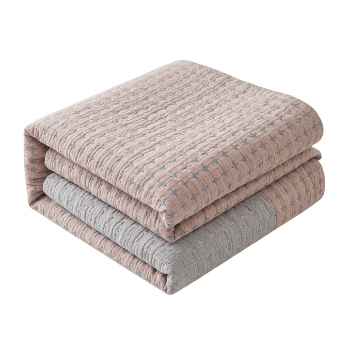Reversible Matelassé Seersucker Cotton Blanket, Double Sided Jacquard | Textured Seersucker Cotton, Two Faces | Throw Blankets