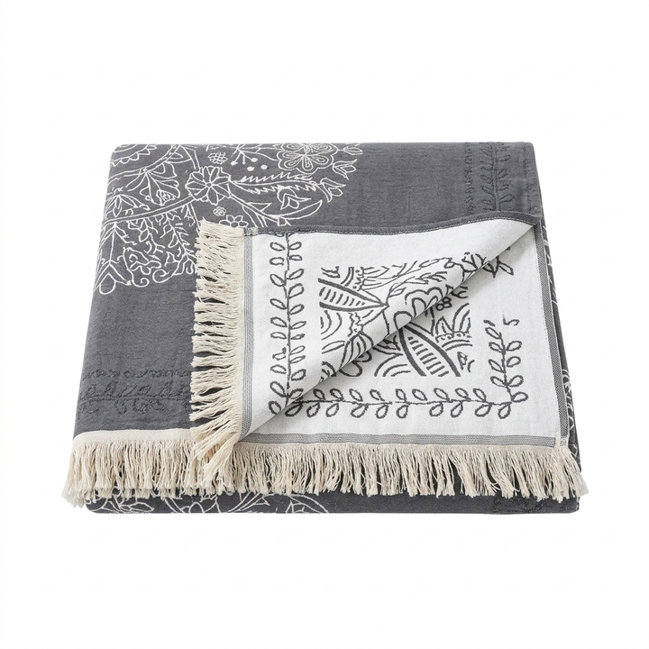 Scandinavian Reversible Jacquard Cotton Blanket in Four Colours | Clean Nordic Pattern, Reversible | Throw Blankets