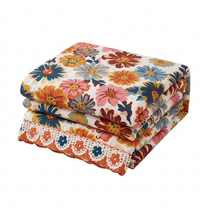 Bright Flower Reversible Organic Cotton Blanket for Bed and Sofa | Vibrant Florals, Flip for a Change | Throw Blankets