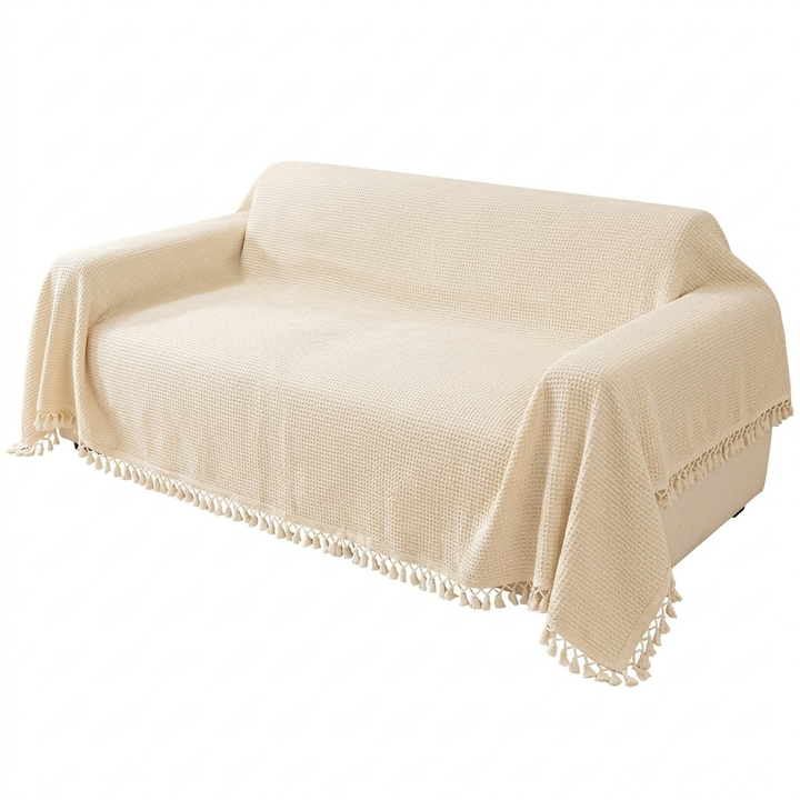 Reversible Woven Chenille Sofa Cover with Tassels, 35in Deep | Two-Sided Chenille for Your Sofa | Sofa Covers
