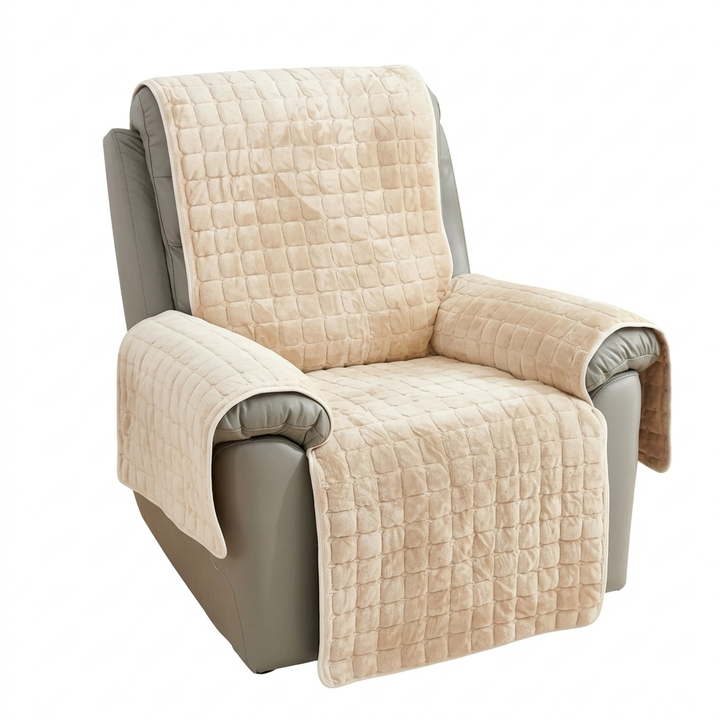 Quilted Velvet Grid Recliner Cover for Single Recliners and Lounge Chairs | Quilted Grid Velvet Comfort | Recliner Covers