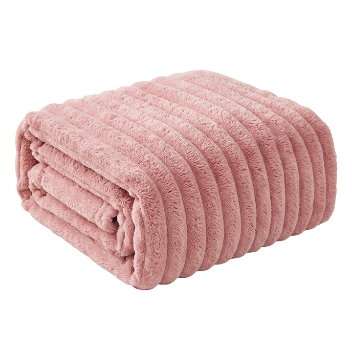 Striped Plush Textured Throw Blanket with Raised Ribbed Stripes | Cloud-Soft Ribbed Stripe Throw | Throw Blankets