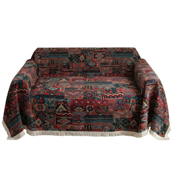 Bohemian Moroccan Chenille Sofa Cover with Tassels, Seven Sizes | Moroccan Pattern for Any Sofa Size | Sofa Covers