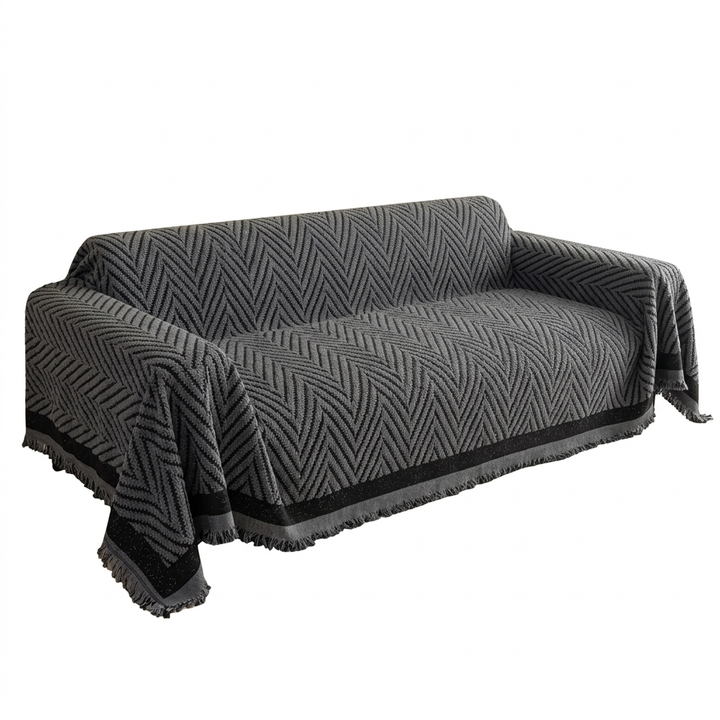 Herringbone Chevron Sofa Cover with Tassels, 71in Wide | Chevron Pattern and Tassels | Sofa Covers