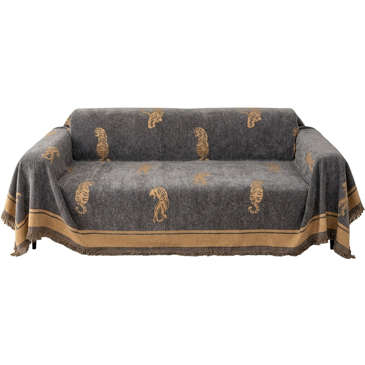 Safari Tiger Reversible Chenille Sofa Cover for Armchairs to Sectionals | Wild Safari Style, Reversible | Sofa Covers
