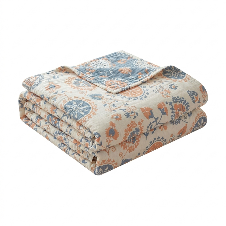Rustic Floral Reversible Organic Cotton Blanket in Two Sizes | Two Looks in One Organic Blanket | Throw Blankets