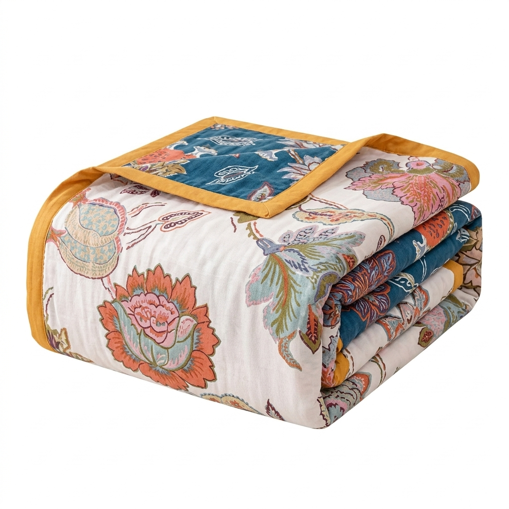Reversible Vintage Floral Cotton Throw Blanket, Garden Tapestry | Vintage Garden Tapestry | Throw Blankets
