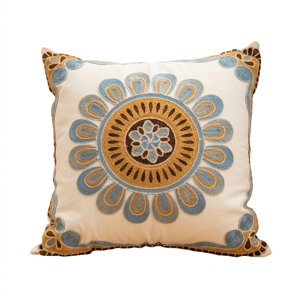 Vintage Embroidered Throw Pillow Cushion Cover, 18 Inch | Rich Embroidery on a Cushion Cover | Cushion Covers