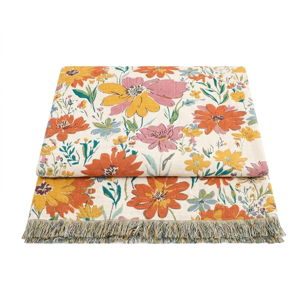 Wildflower Jacquard Cotton All-Season Blanket, 79 x 90.5in | Wildflower Colors in Soft Cotton | Throw Blankets