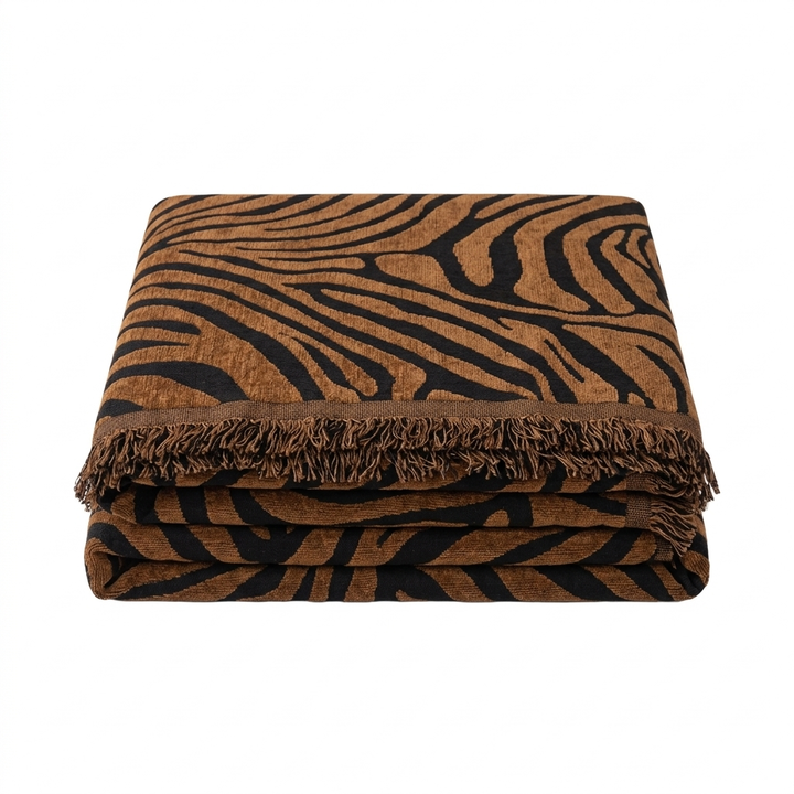 Zebra Geometric Chenille Sofa Cover with Tassels in Nine Sizes | Bold Stripes Dressed in Tassels | Sofa Covers