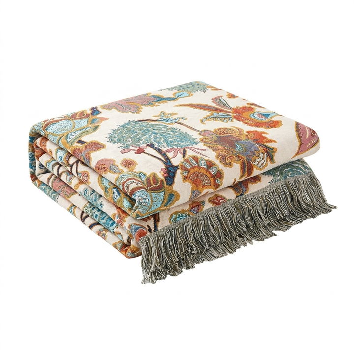 Reversible Floral Jacquard Woven 100% Cotton Throw Blanket | Two Looks From One Woven Blanket | Throw Blankets